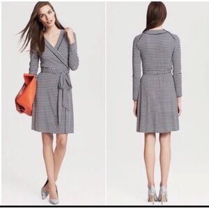 Banana Republic Wrap Dress Womens SP Black White Geometric Jersey Knit Career